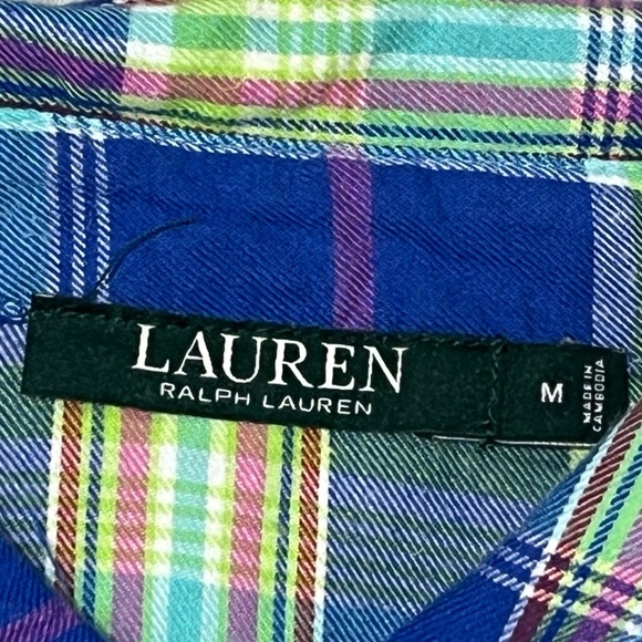Lauren Polo Ralph Lauren Monogram Women's Plaid Button Down Preppy Bed Shirt - Picture 4 of 5
